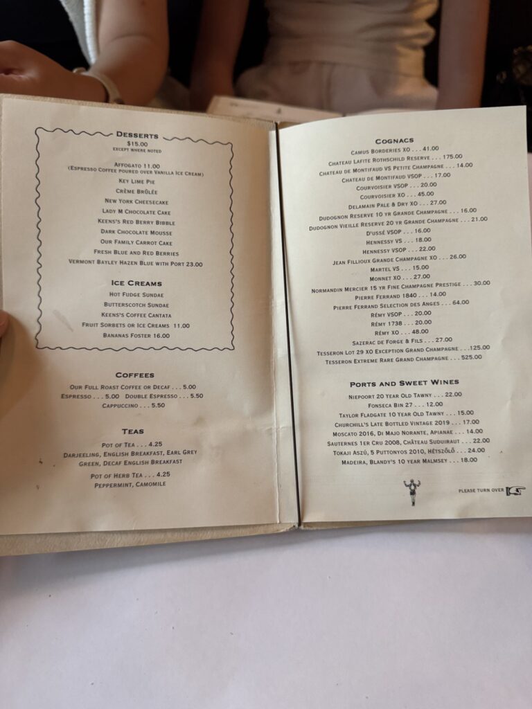 Keens Steakhouse Menu 4