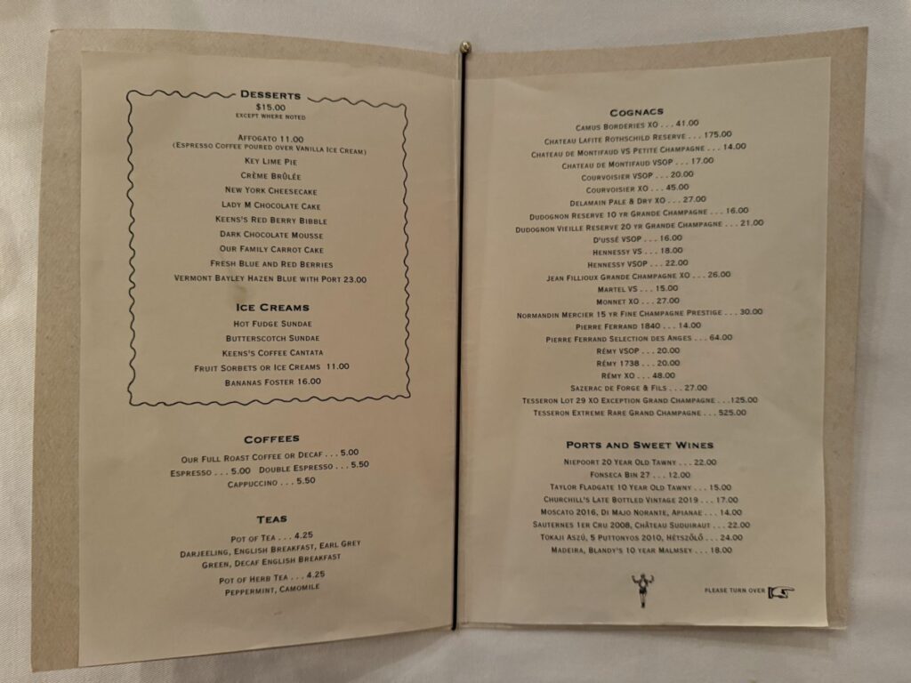 Keens Steakhouse Menu 5