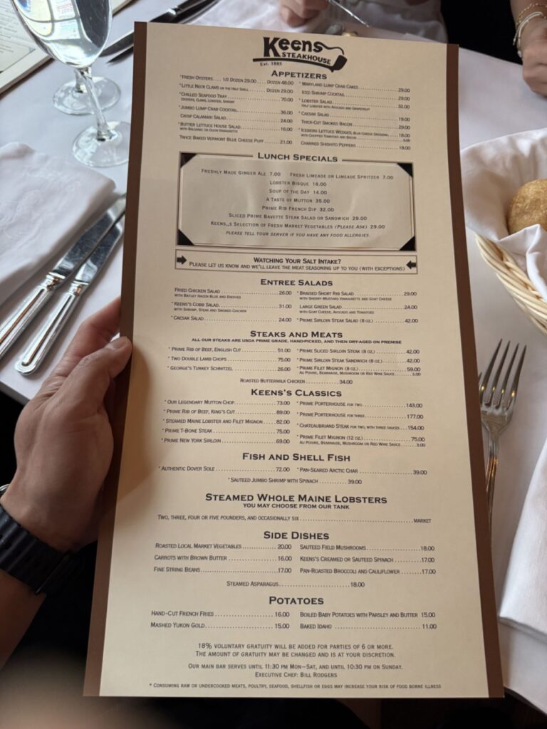 Keens Steakhouse Menu 6