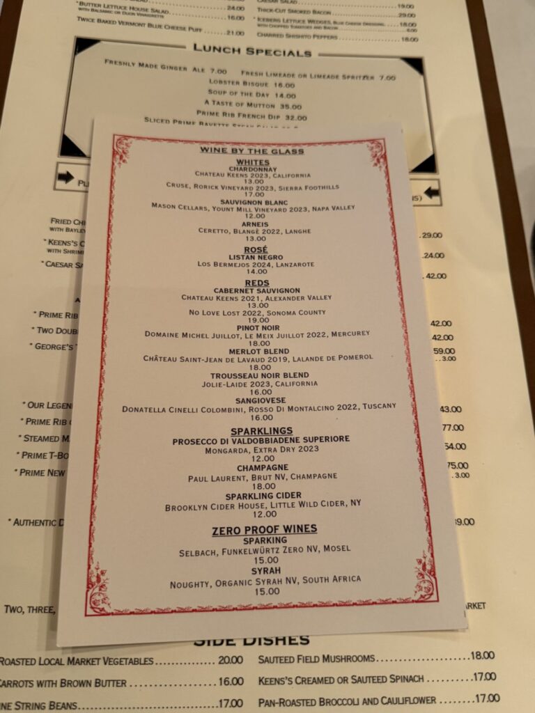 Keens Steakhouse Menu 8